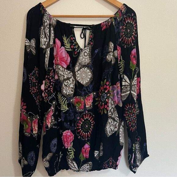 Desigual floral butterfly blouse black women’s size medium - Picture 4 of 11